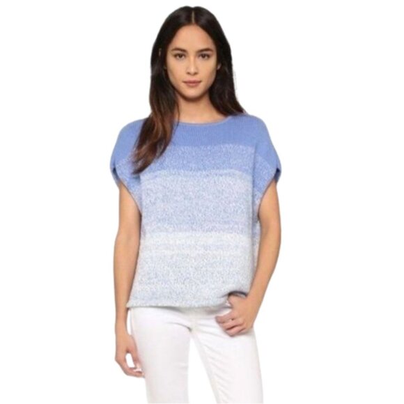 Vince Cocoon Ombre Sweater Pullover Womens XS Blue Shite Crew Neck Short Sleeve - Picture 1 of 12